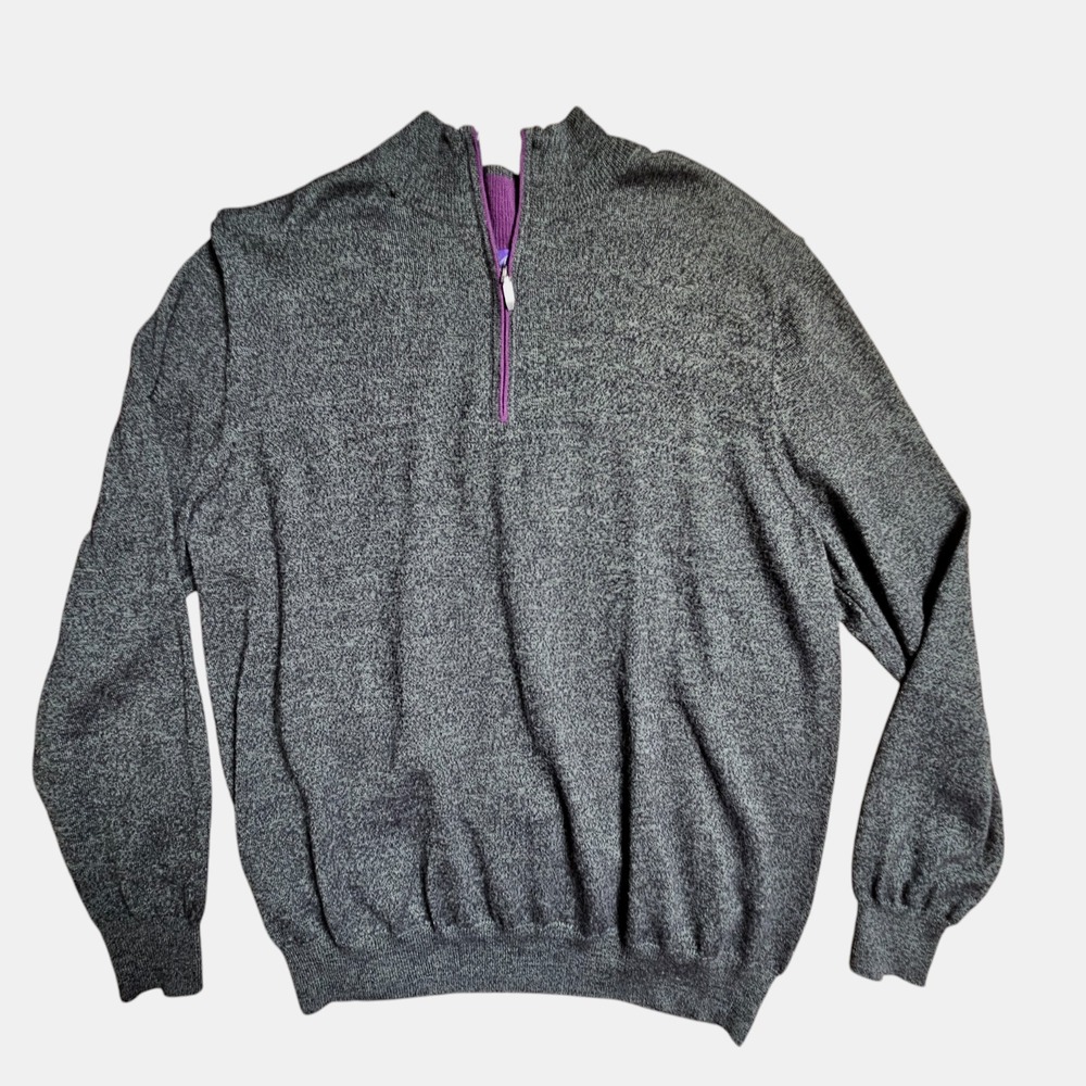 Alan Flusser Wool Acrylic Blend Quarter Zip Sweater Pullover Mens XL Gray Purple